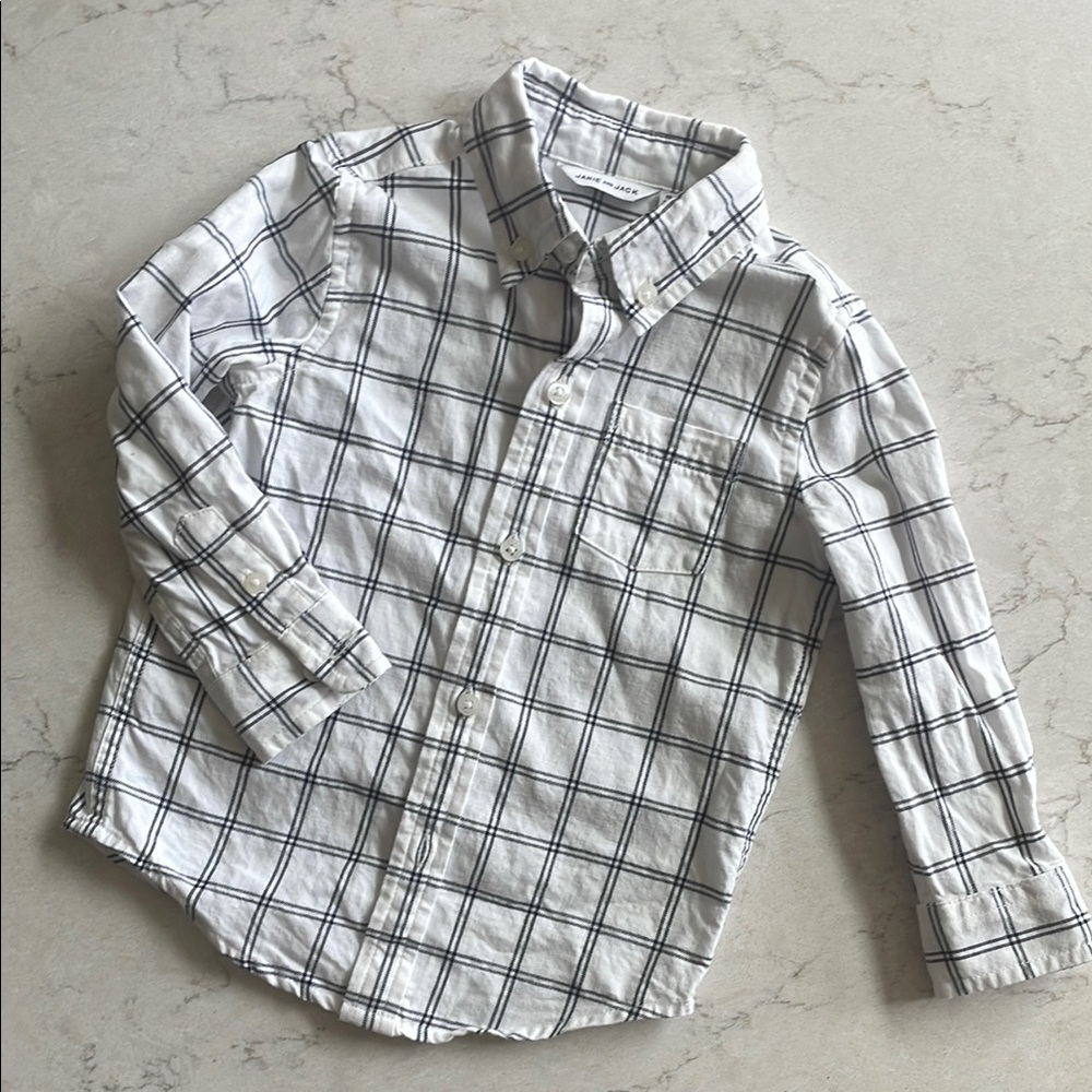 Janie & Jack White and Black Plaid Button-Up Shirt NWOT
